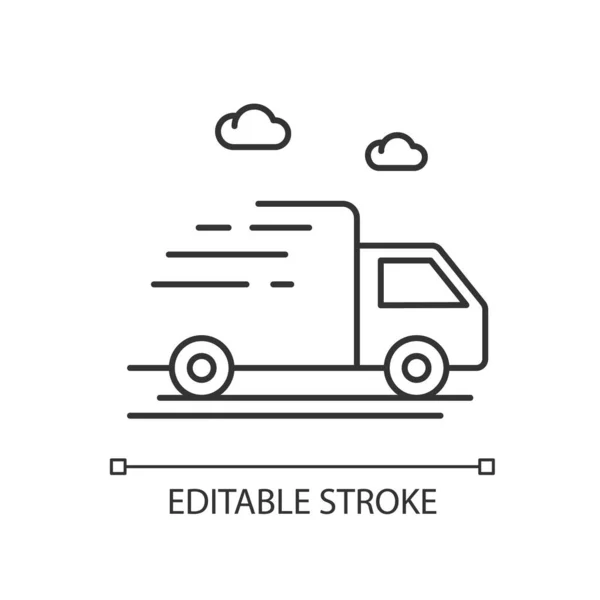 Camión Entrega Píxel Icono Lineal Perfecto Distribución Mercancías Transporte Terrestre — Archivo Imágenes Vectoriales