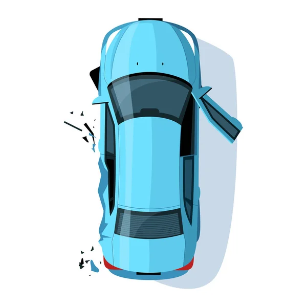 粉碎自动侧半平面Rgb彩色矢量图解 路上的碰撞 车辆索赔保险 蓝色轿车孤立的卡通物体顶部的白色背景视图 — 图库矢量图片