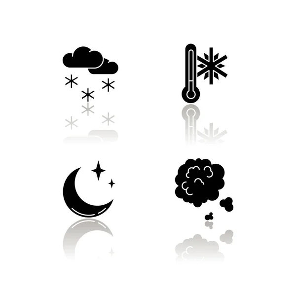 Previsão Meteorológica Drop Shadow Black Glyph Icons Set Previsão Tempo — Vetor de Stock