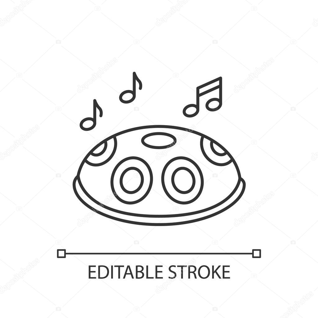 Handpan pixel perfect linear icon. Traditional musical instrument for meditation and relaxation. Thin line customizable illustration. Contour symbol. Vector isolated outline drawing. Editable stroke