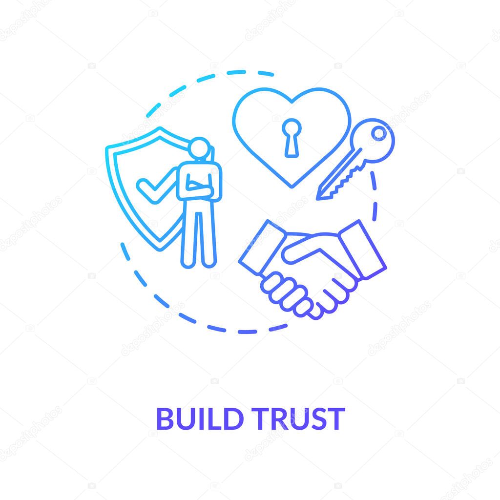 Build trust concept icon. Relationship development, reliability idea thin line illustration. Professional growth, business improvement. Vector isolated outline RGB color drawing