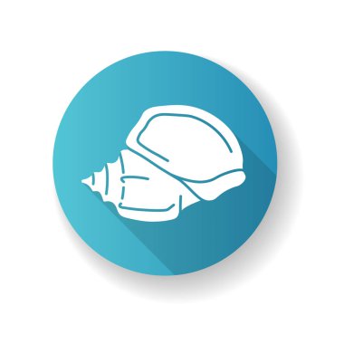 Triton trompet kabuğu mavi düz dizayn uzun gölge simgesi. Büyük egzotik deniz kabuğu, konkoloji Charonia tritonisi. Boş yumuşakça hayvan, gastropod kabuk silueti RGB renk çizimi