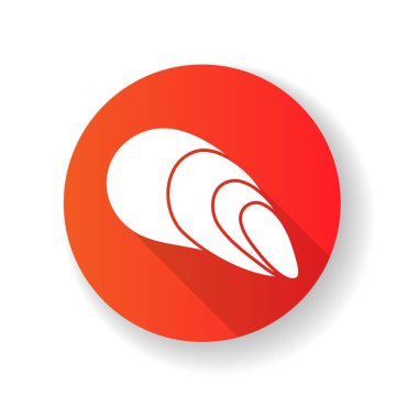 Kafadanbacaklı kabuk kırmızı düz dizayn uzun gölge sembolü. Egzotik sarmal deniz kabuğu. Akvaryum dekorasyonu, konkoloji boş yumuşakça hayvan, salyangoz kabuğu silueti RGB renk çizimi