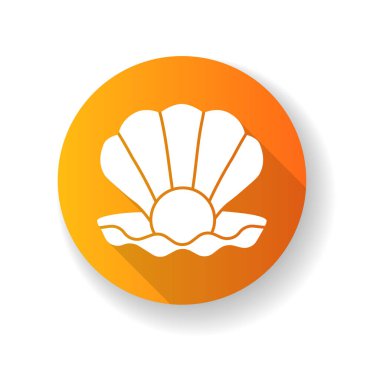 İnci sarısı düz dizaynlı istiridye, uzun gölge sembolü. Kıymetli taşlı egzotik deniz kabuğu. Okyanus hatırası, konkoloji Deniz tarağı kabuğu, istiridye, midye silueti RGB renk çizimi