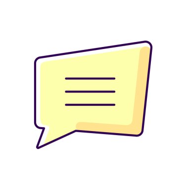 Yorum kutusu sarı RGB renk simgesi. Boş sohbet bulutu. Tebligat kutusu. Metin alanı olan boş bilgi notu. Kopyalama uzayı olan konuşma balonu. İzole vektör illüstrasyonu