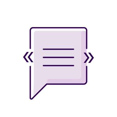 Açılı sohbet baloncuğu menekşe RGB renk simgesinden alıntılar yapıyor. Doğrudan konuşma için boş kare kutu. Tırnak işaretli boş diyalog balonu. İzole vektör illüstrasyonu