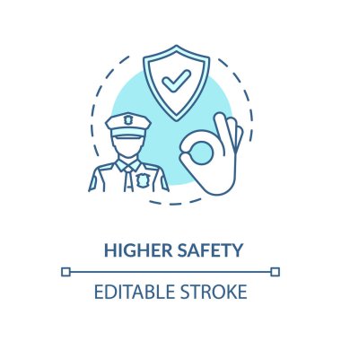 Yüksek güvenlikli turkuaz konsept simgesi. Mahremiyet güvenliği. Güvenilir bir koruma ve polis. Hayat sigortası. Koruma fikri ince çizgi çizimi. Vektör izole edilmiş RGB renk çizimi. Düzenlenebilir vuruş