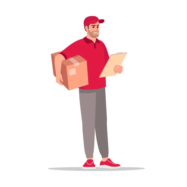 Delivery Shipping Semi Flat Rgb Color Vector Illustration Man Clipboard — Stock Vector