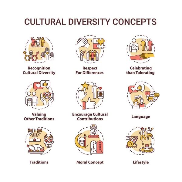 Conjunto Iconos Concepto Diversidad Cultural Respeto Por Nacionalidad Diferente Multi — Vector de stock