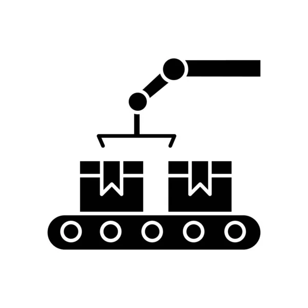 Produção Ícone Glifo Preto Correia Transportadora Com Caixas Papelão Embalagem —  Vetores de Stock