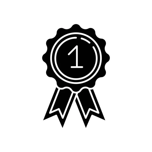 Reward Black Glyph Icon Winner First Place Golden Standard Quality — Stock Vector