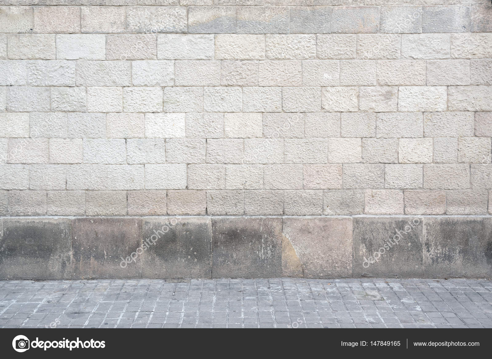 Urban street background. White wall and grey tiled floor. Copy space Stock  Photo by ©jdjuanci 147849165