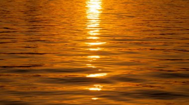 Gün batımı. Su üzerinde altın bir güneşli yol