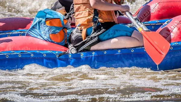 Rafting Caiaque Desporto Extremo Turismo Ecológico Água Vista Perto Remos — Fotografia de Stock