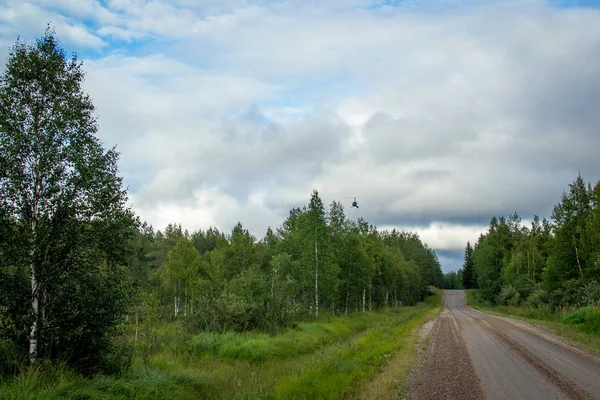芬兰。一条穿过森林的风景秀丽的道路.斯堪的纳维亚美丽的风景. — 图库照片