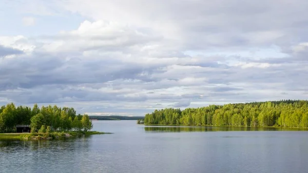 Fabulous Landscape Finnish Lake Midst Dense Scandinavian Green Forest Concept — Stock Photo, Image