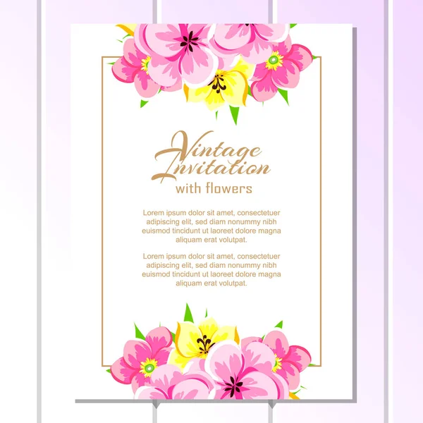 Delicada invitación con flores — Vector de stock