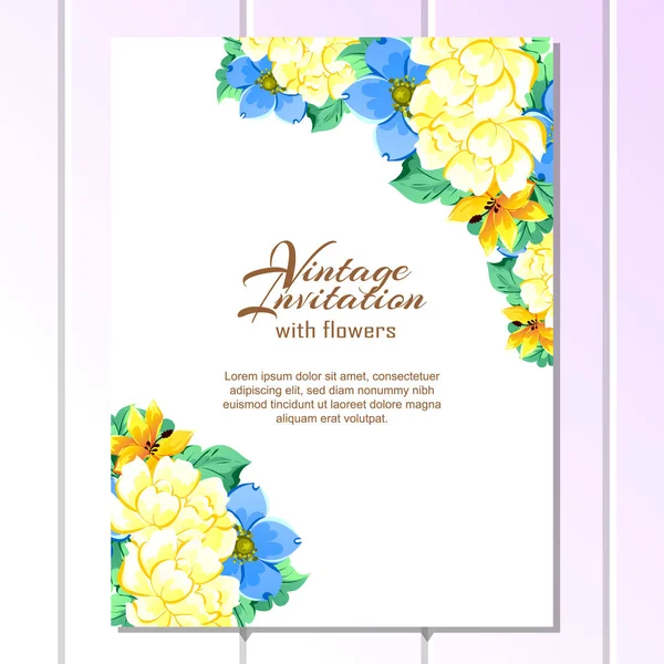 Delicada invitación con flores — Vector de stock