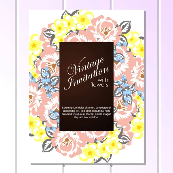 Delicada invitación con flores — Vector de stock