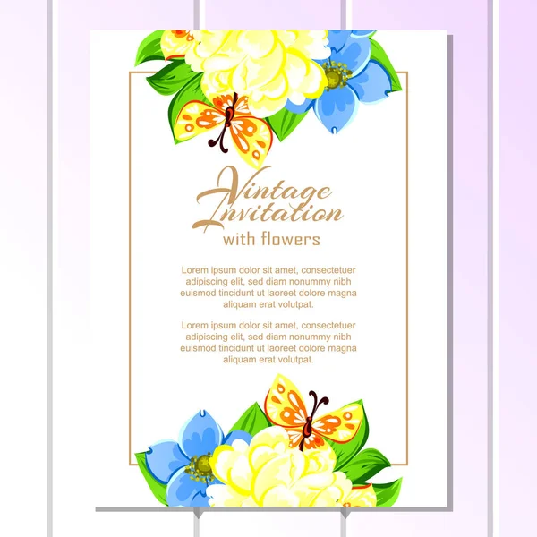 Invitación con hermosas flores — Vector de stock