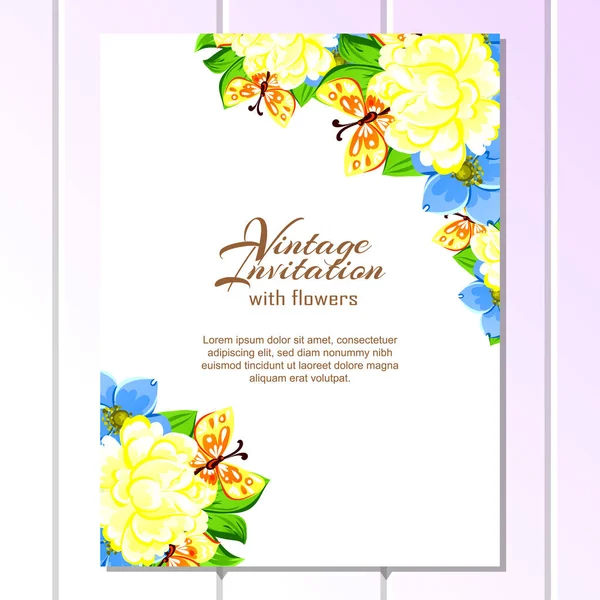 Invitación con hermosas flores — Vector de stock