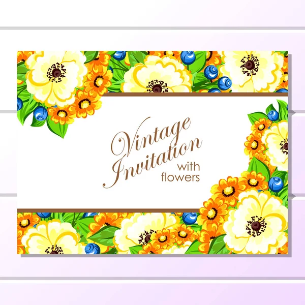 Invitation avec de belles fleurs — Image vectorielle