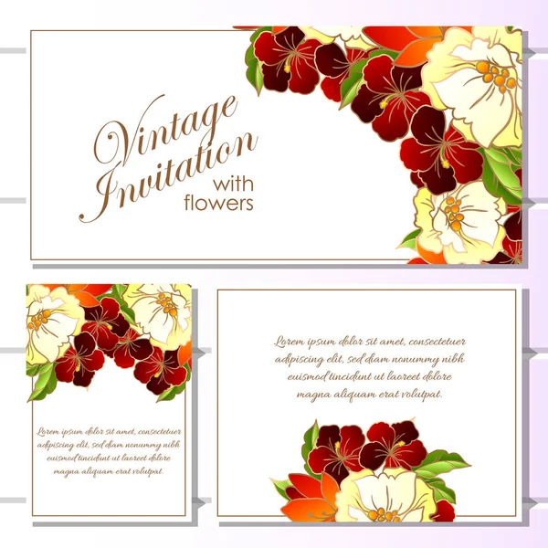 Vintage-Einladungskarten mit Blumen — Stockvektor
