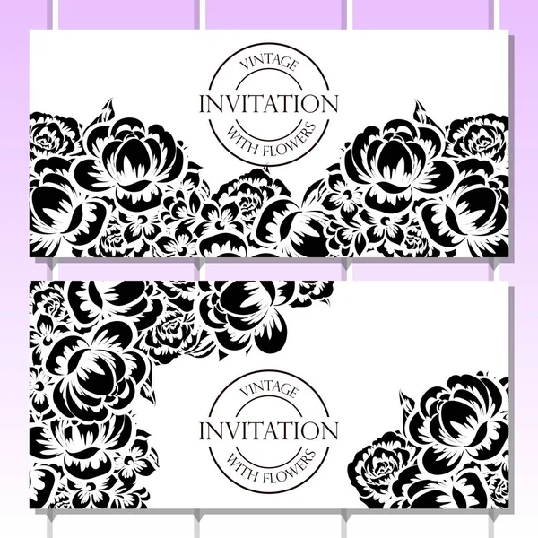 Ensemble de cartes d'invitation florales vintage — Image vectorielle