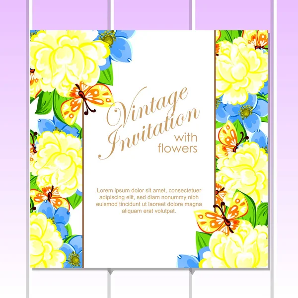 CARTE D'INVITATION FLORALE VINTAGE — Image vectorielle