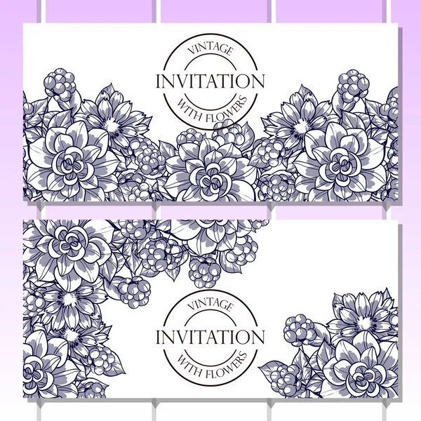 Ensemble de cartes d'invitation florales vintage — Image vectorielle