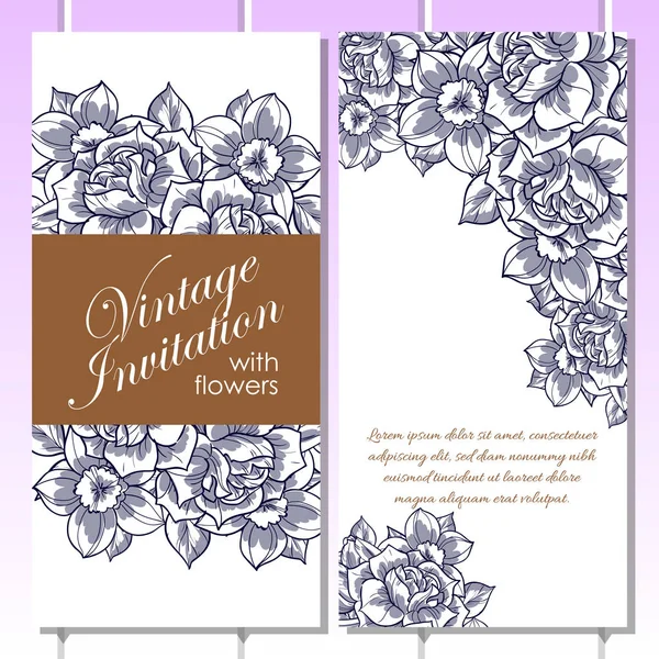 Set of vintage floral invitational cards — Stock Vector