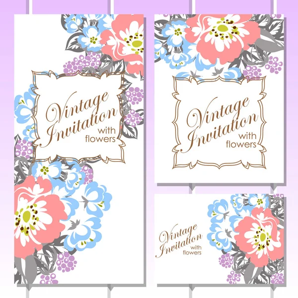 Vintage çiçek Invitational kart dizisini — Stok Vektör