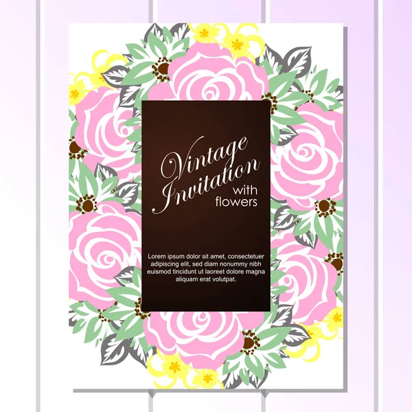 CARTE D'INVITATION FLORALE VINTAGE — Image vectorielle