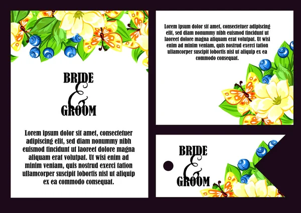 Cartes d'invitation de mariage floral vintage — Image vectorielle