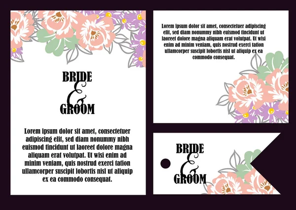 Tarjetas de invitación de boda floral vintage — Archivo Imágenes Vectoriales