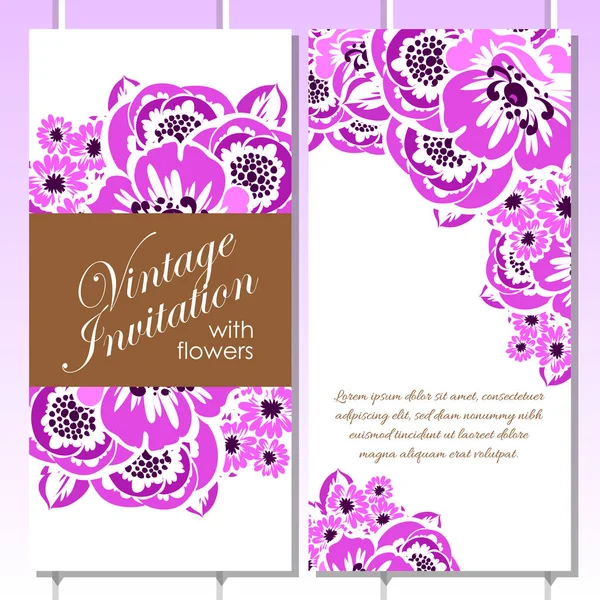 Conjunto de tarjetas invitacionales florales vintage — Vector de stock