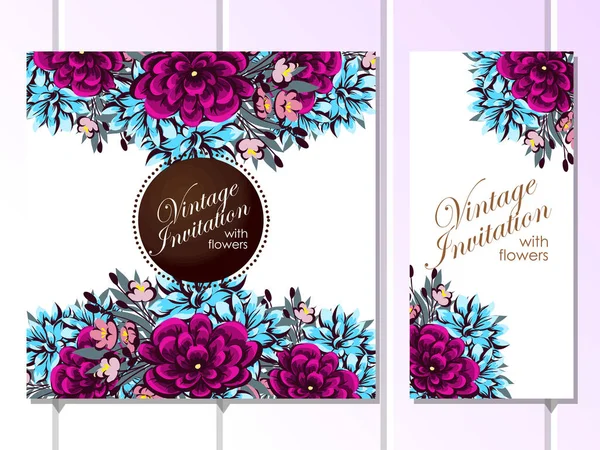 Set of vintage floral invitational cards — Stock Vector