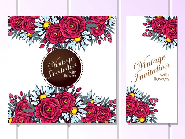 Conjunto de tarjetas invitacionales florales vintage — Vector de stock