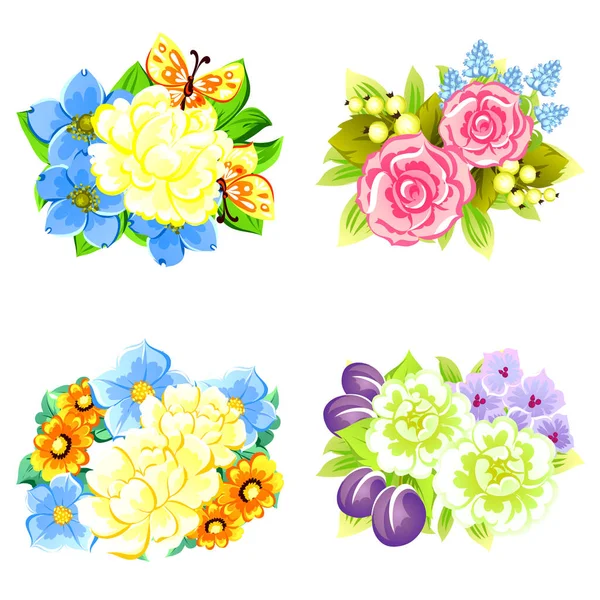 Ensemble de belles fleurs colorées — Image vectorielle