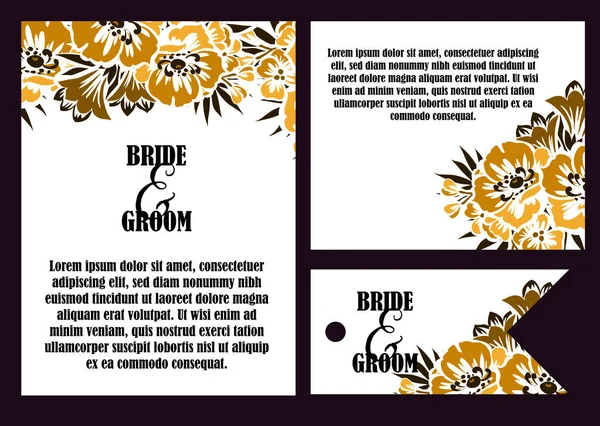 Cartes d'invitation de mariage floral vintage — Image vectorielle