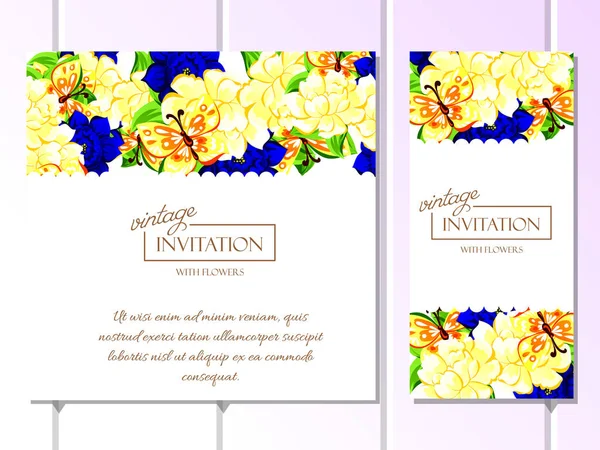 Ensemble de cartes d'invitation florales vintage — Image vectorielle