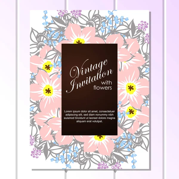 CARTE D'INVITATION FLORALE VINTAGE — Image vectorielle