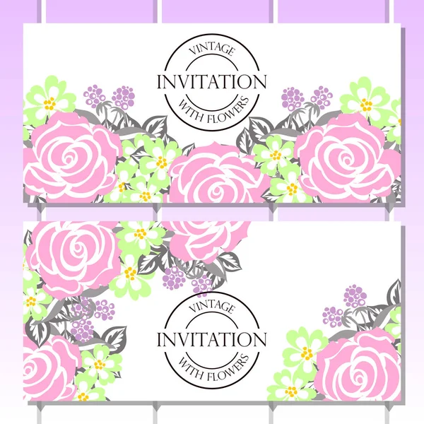 Vintage floral uitnodigingskaart — Stockvector