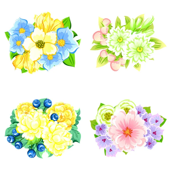 Conjunto de belas flores coloridas — Vetor de Stock