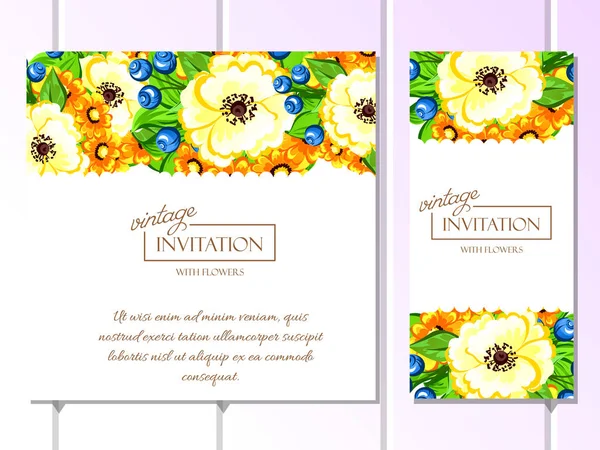 CARTE D'INVITATION FLORALE VINTAGE — Image vectorielle