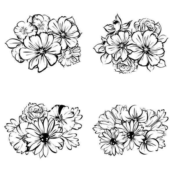 Conjunto de hermosas flores ornamentadas — Vector de stock