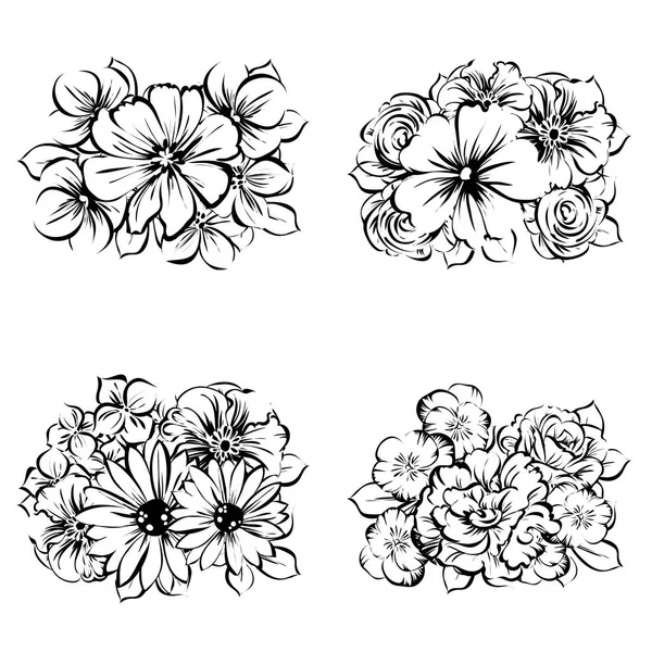 Conjunto de hermosas flores ornamentadas — Vector de stock