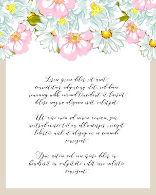 Çiçekli düğün davetiyesi.