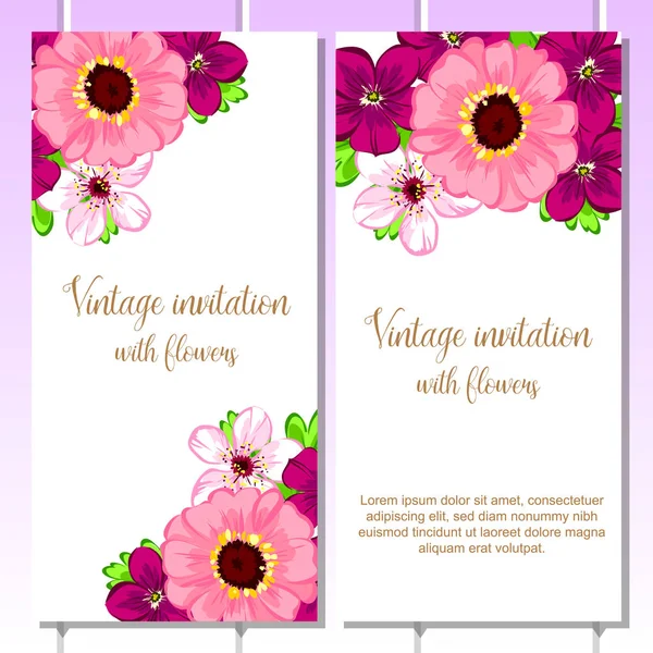 Bloemen bruiloft uitnodiging kaart — Stockvector