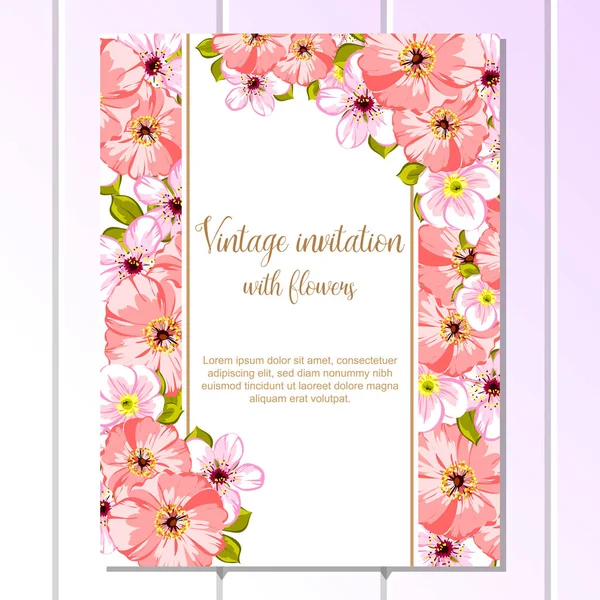 Floral γαμήλια πρόσκληση κάρτα — Διανυσματικό Αρχείο
